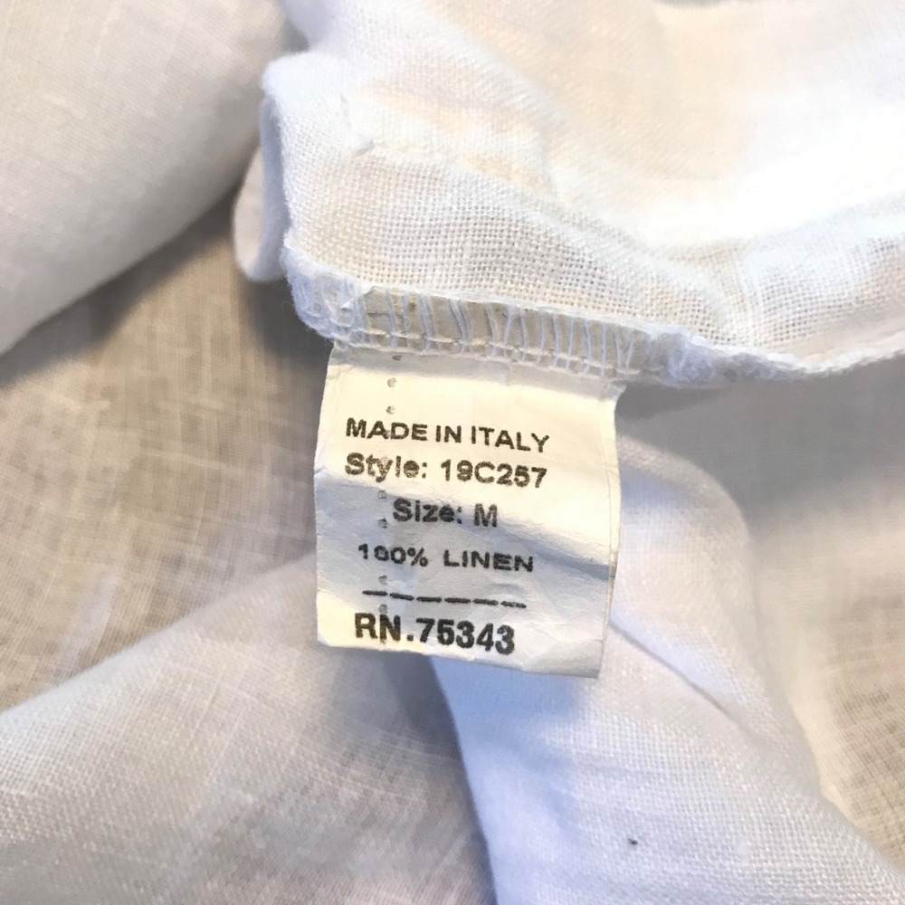 Francesca Bettini Size M 100% Linen Top Made In Italy White Shirt Pockets - Picture 7 of 11